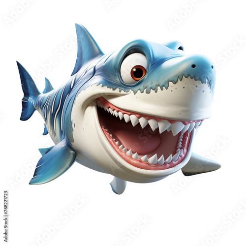 Shark 3d cartoon character isolated on transparent background  generative ai