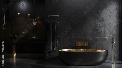 Obraz na płótnie Luxurious bathroom in black and gold colors. w salonie