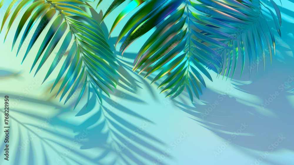 Gradient Palm Frond: Surreal Blue and Green Vision
