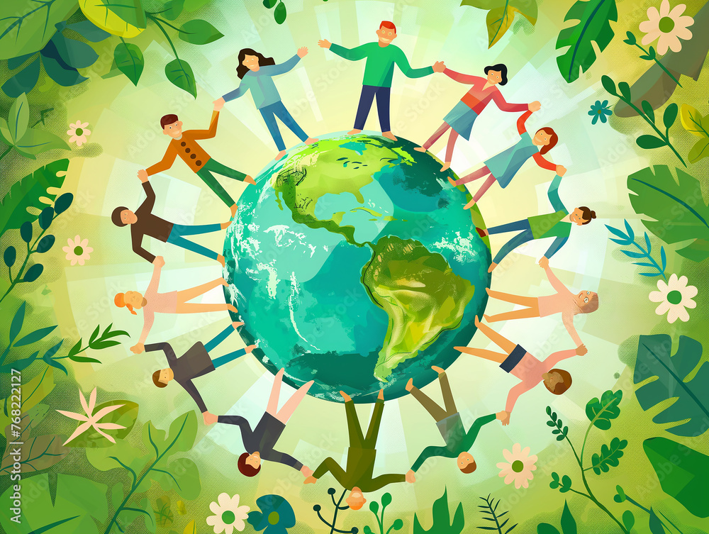 Global Unity: People Holding Hands Around the World on Earth Day.