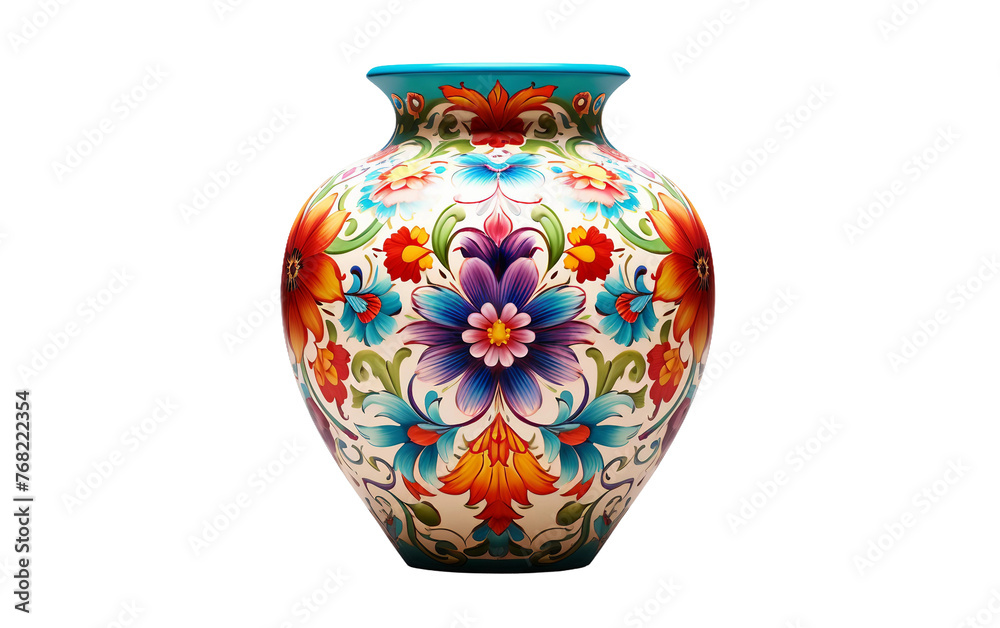 Vibrant Floral Mandala Vase Isolated On Transparent Background PNG.