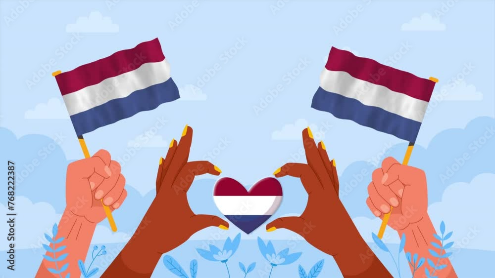 Netherlands flag celebration, King's Day Public holiday animation 4k