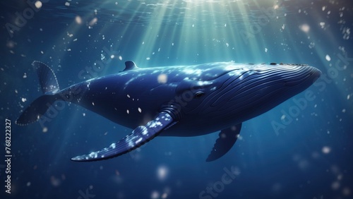 Majestic blue whale swimming in the midst, illustration