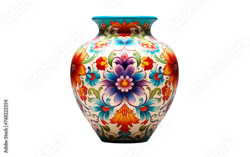 Vibrant Floral Mandala Vase Isolated On Transparent Background PNG.