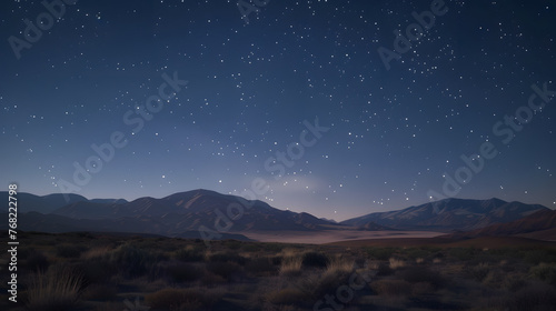 Night starry sky over the desert landscape