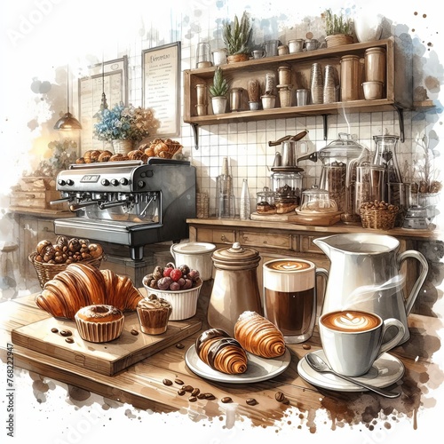 Captivating Watercolor Illustrations: Delightful Coffee Shop Scenes