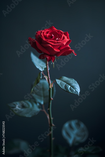 Beautiful red rose on dark background. Valentines day concept