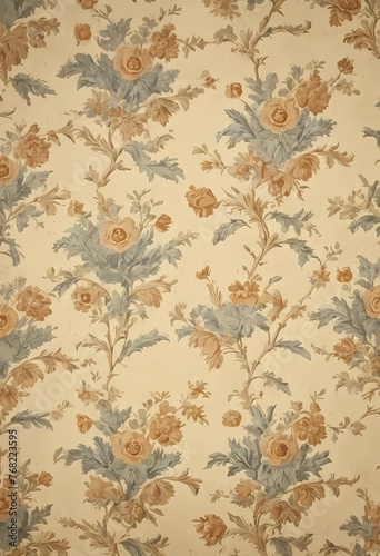 Vintage Wallpaper Floral Pattern of 18th Century 