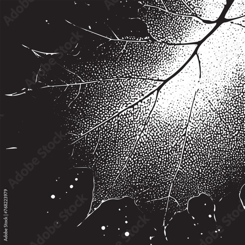 Monochromatic background with spotted crackle texture and leaf-like splashes.