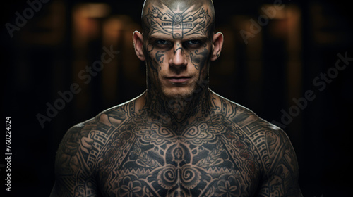 Portrait of a tattooed man with tattoos on his body.