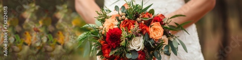 wedding bouquet of flowers in hands.