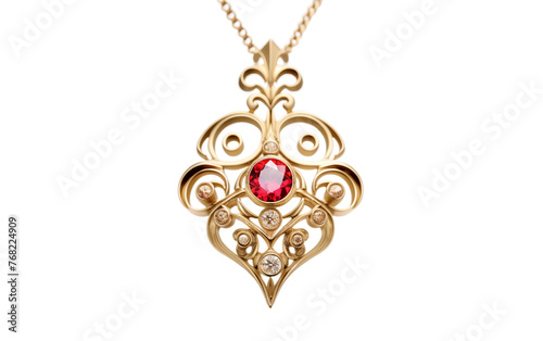 Golden Filigree Jewel Isolated On Transparent Background PNG.