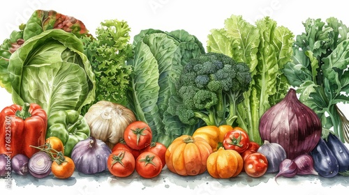 Vegetable set in watercolors. Modern illustration template.