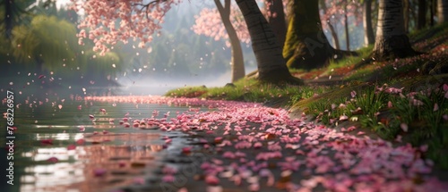 River With Pink Flowers Floating photo