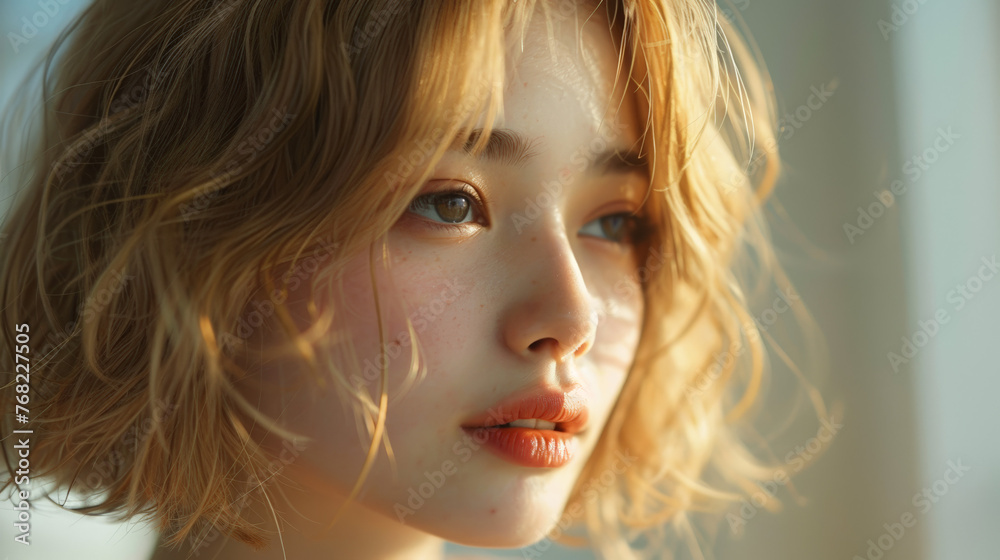 Ethereal Beauty: Close-Up Portrait of a Young Woman with Freckles Ethereal Beauty: Close-Up Portrait of a Young Woman with Freckles