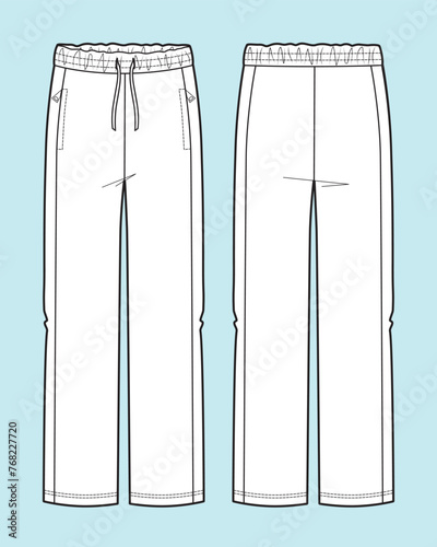 Striped wide pants fashion flat technical drawing template.
