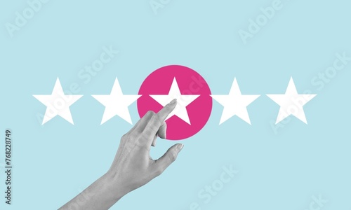 Contemporary collage of hand hold five-star icon rating © BillionPhotos.com