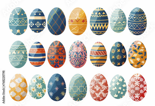 Set of easter eggs flat design colorful illustration on white background