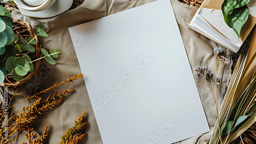 Top view of blank paper on worn cloth. © Cimutimut