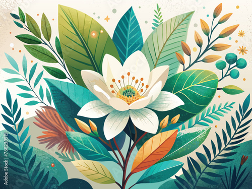 leaf, flower, illustration, nature, plant, vector, decoration, design, art, watercolor, background, blossom, summer, floral, abstract, drawing, spring, botanical, pattern, vintage, botany, garden, han