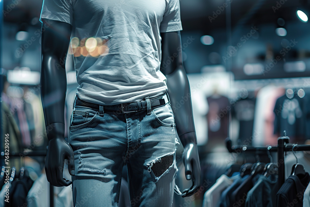 Fototapeta premium Mannequin wearing in jeans and t-shirt on showcase in store