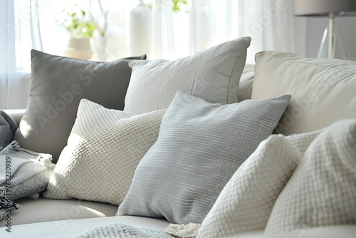 Soft pillows on couch in modern living room