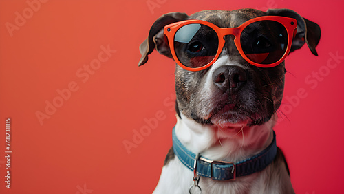 Dog in glasses on pastel background. © Cimutimut