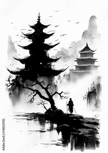 A man is walking in front of a tree and a building