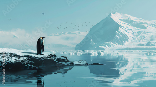 Peaceful Scene of a Lone Penguin