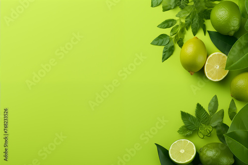 Green background with leaves and lemons.