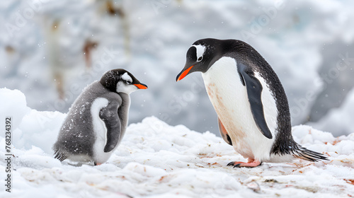 Tentative Penguin Chick on Icy Terrain