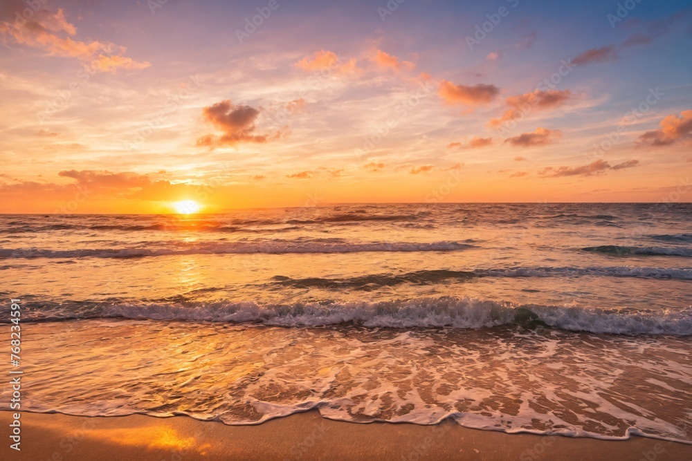 Sunset on the beach. Paradise beach. Tropical paradise, white sand, beach, palm trees and clear water. Sunset on the beach. Paradise beach. Tropical paradise, white sand, beach, palm trees and clear water.