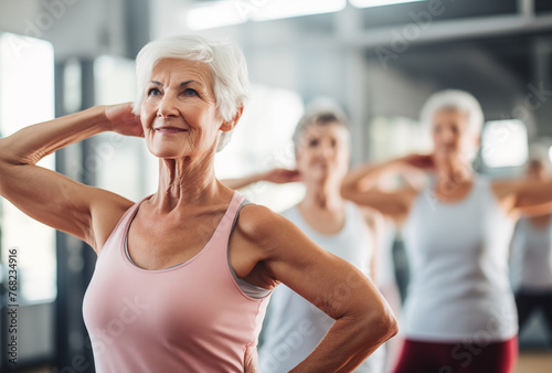 Senior Strength: Empowered Elderly Women in Fitness Class