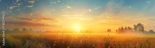 The Sun Setting Over a Field of Tall Grass photo