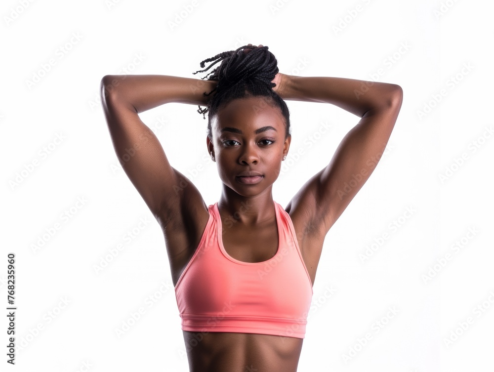 Fototapeta premium Attractive woman with a fashionable hairstyle in stylish sportswear. Fashion and beauty, active lifestyle and sports.