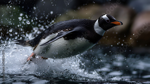 Penguin diving into the frigid waters a testament to survival