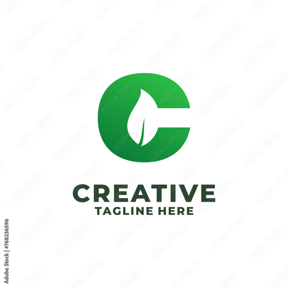 Obraz premium Trend Initial Letter C With Leaf Logo Vector