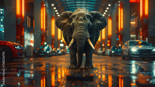 Elephant Standing in City Street