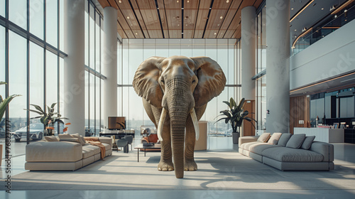 Elephant Walking Through Large Room