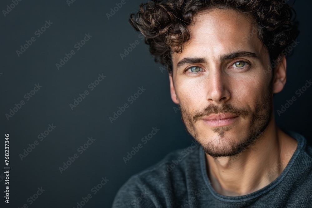 Man With Curly Hair and Blue Eyes Man With Curly Hair and Blue Eyes