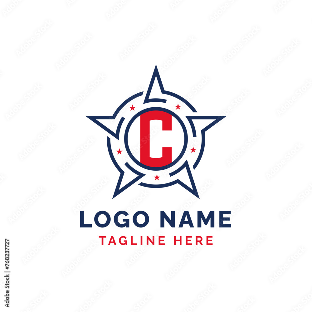 Letter C Star Patriotic Logo Design. Patriotic C Logo with Star Letter C Star Patriotic Logo Design. Patriotic C Logo with Star