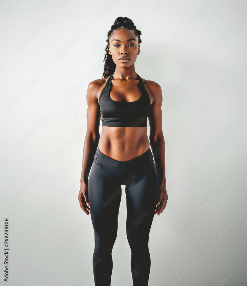 Obraz premium Attractive woman with a fashionable hairstyle in stylish sportswear. Fashion and beauty, active lifestyle and sports.