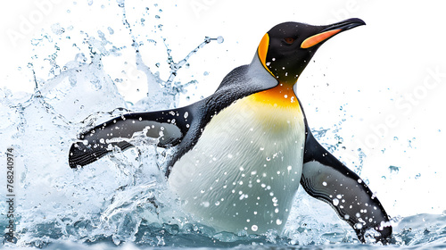 Playful penguin splashing in icy waters