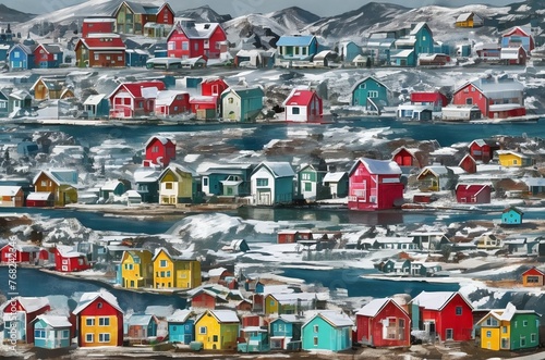 illustration of colorful houses in arctic pole