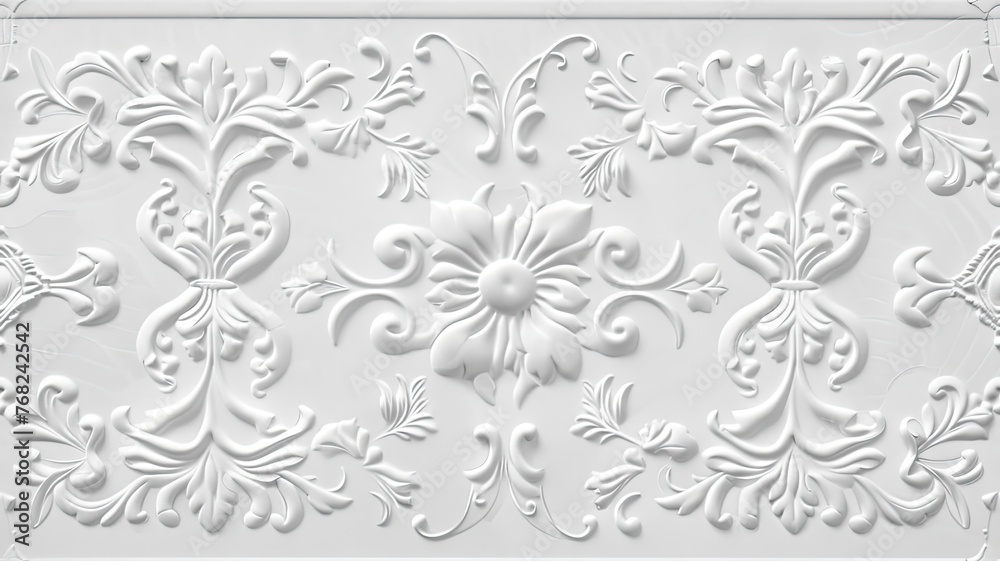 Obraz premium a stucco floral pattern on a wall within an elegantly decorated room. The image highlights the pattern's role in enhancing interior aesthetics. SEAMLESS PATTERN