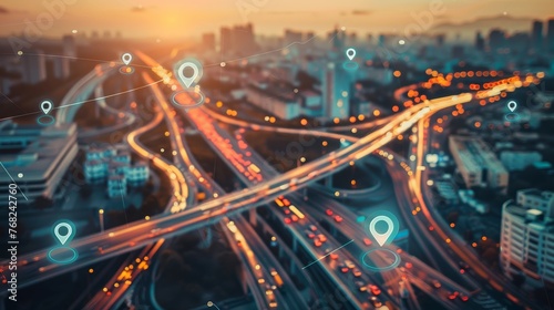 Smart city transportation network with connected routes and locations