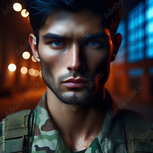 Night-time Military Man with a Determined Look