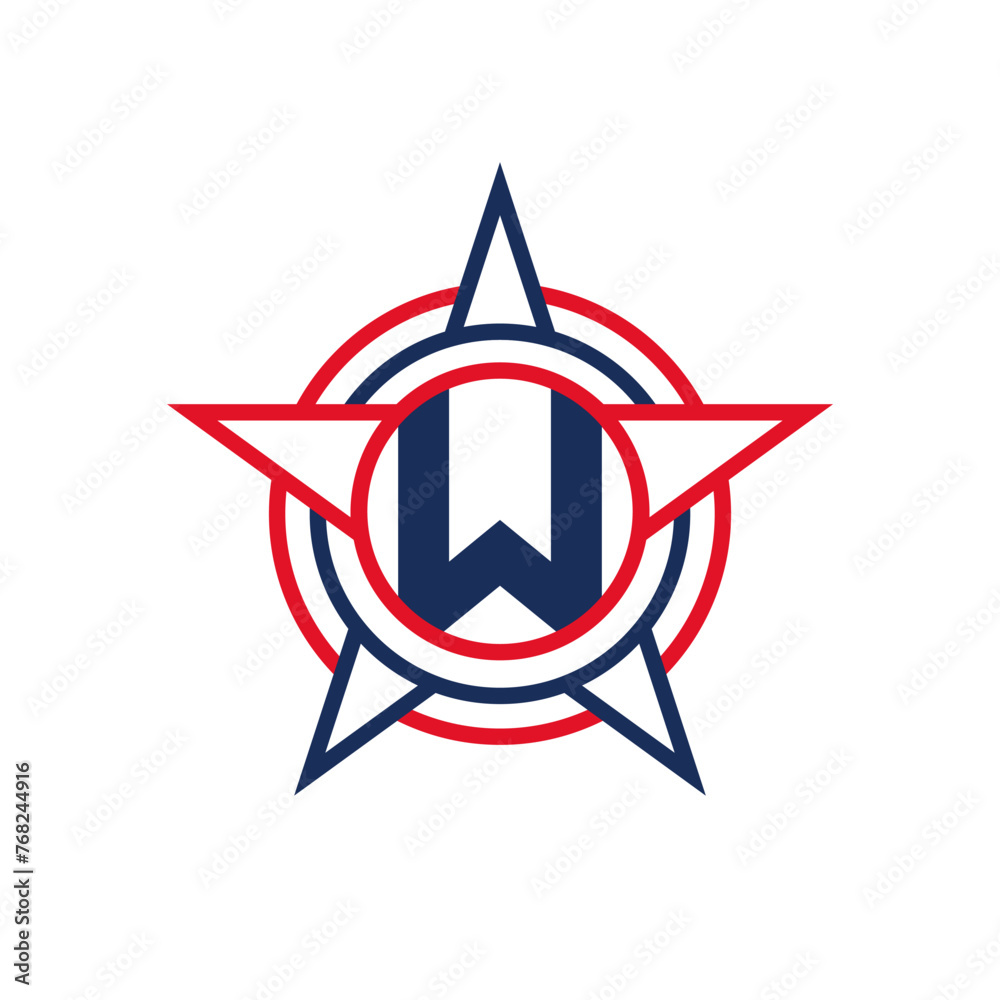 Letter W Star Logo Design. Patriotic W Logo concept inside Star Letter W Star Logo Design. Patriotic W Logo concept inside Star
