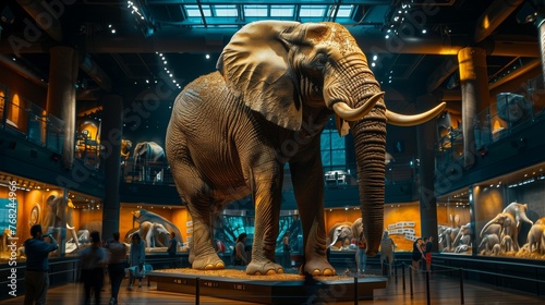 Large Elephant Standing in Crowded Museum © Prostock-studio