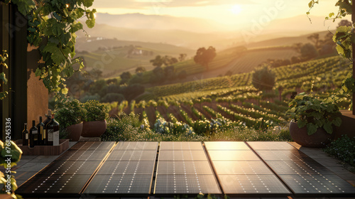 solar panels on an open terrace, sunset, beautiful photo